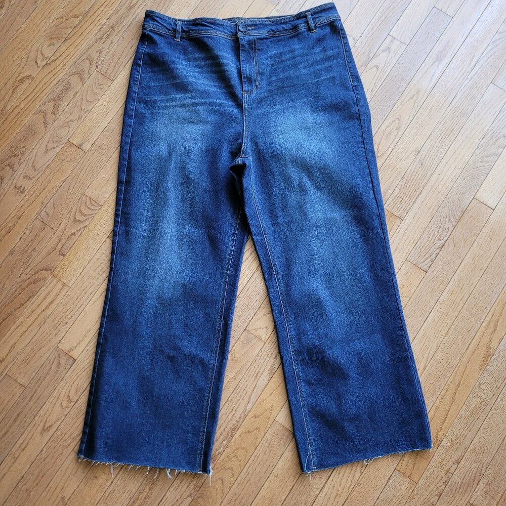 Oat New York High Waist Wide Leg Jeans 18W Raw Edge